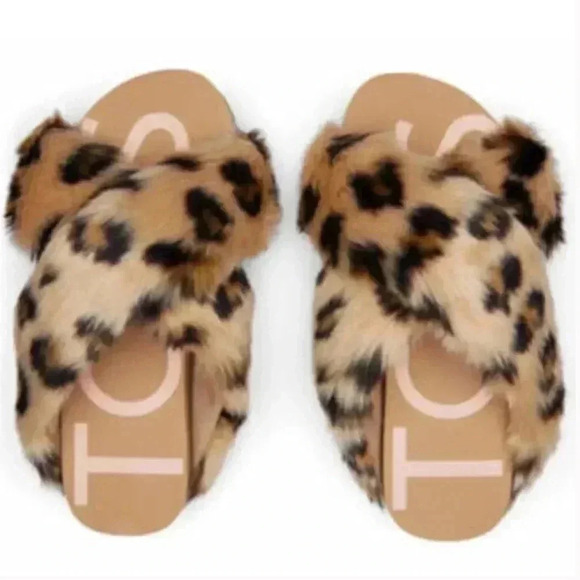 Toms Shoes - TOMS Susie Eva Faux Fur Mule Slippers Dark Natural Leopard Shoes Womens 10 NEW